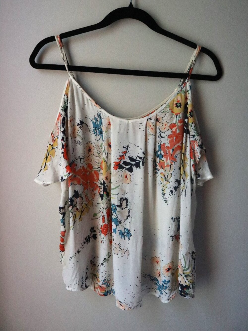 100% Silk Off-Shoulder Floral Top